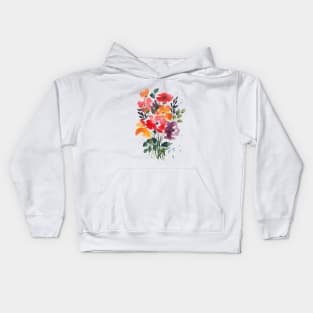 Watercolor Flowers, Red Bouquet Illustration Kids Hoodie